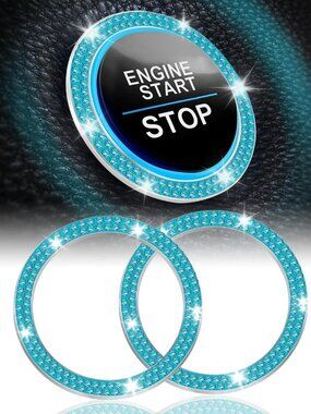 Car Start Button Ring Bling Crystal Double Blue Rhinestone Decoration Crystal